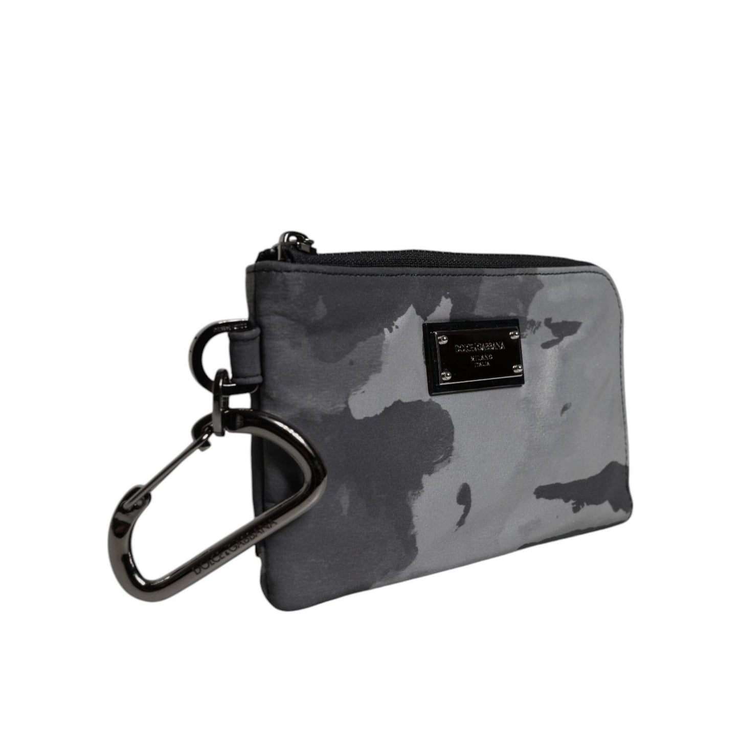Dolce & Gabbana Black Gray Camouflage Logo Plaque Keyring Pouch Bag