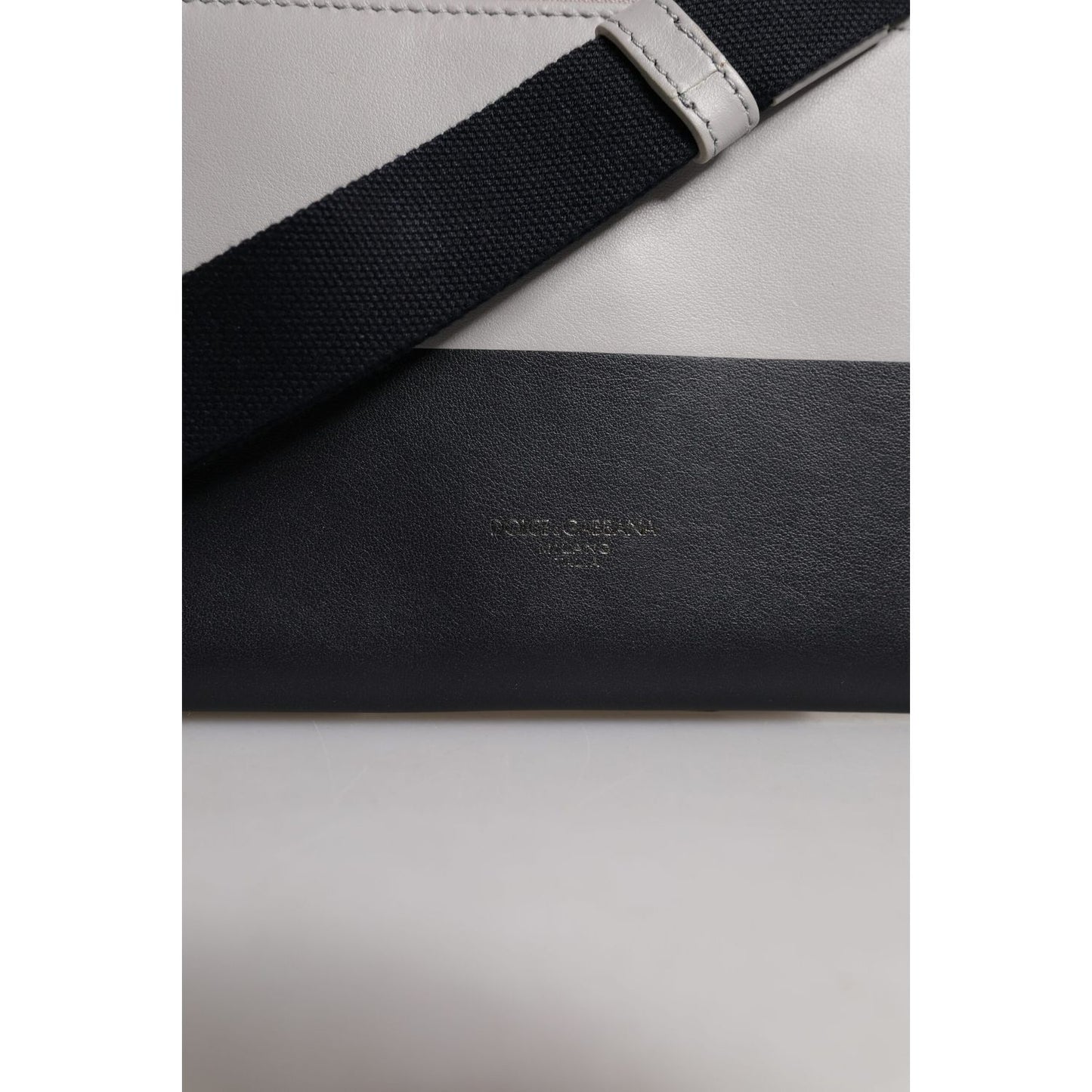 Dolce & Gabbana Black White Leather Logo Embossed Crossbody Bag