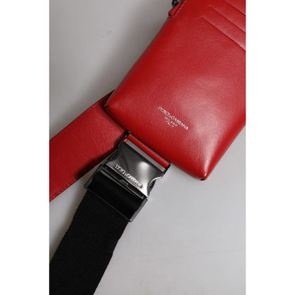 Dolce & Gabbana Red Calfskin Logo Purse Phone Belt Waist Bag