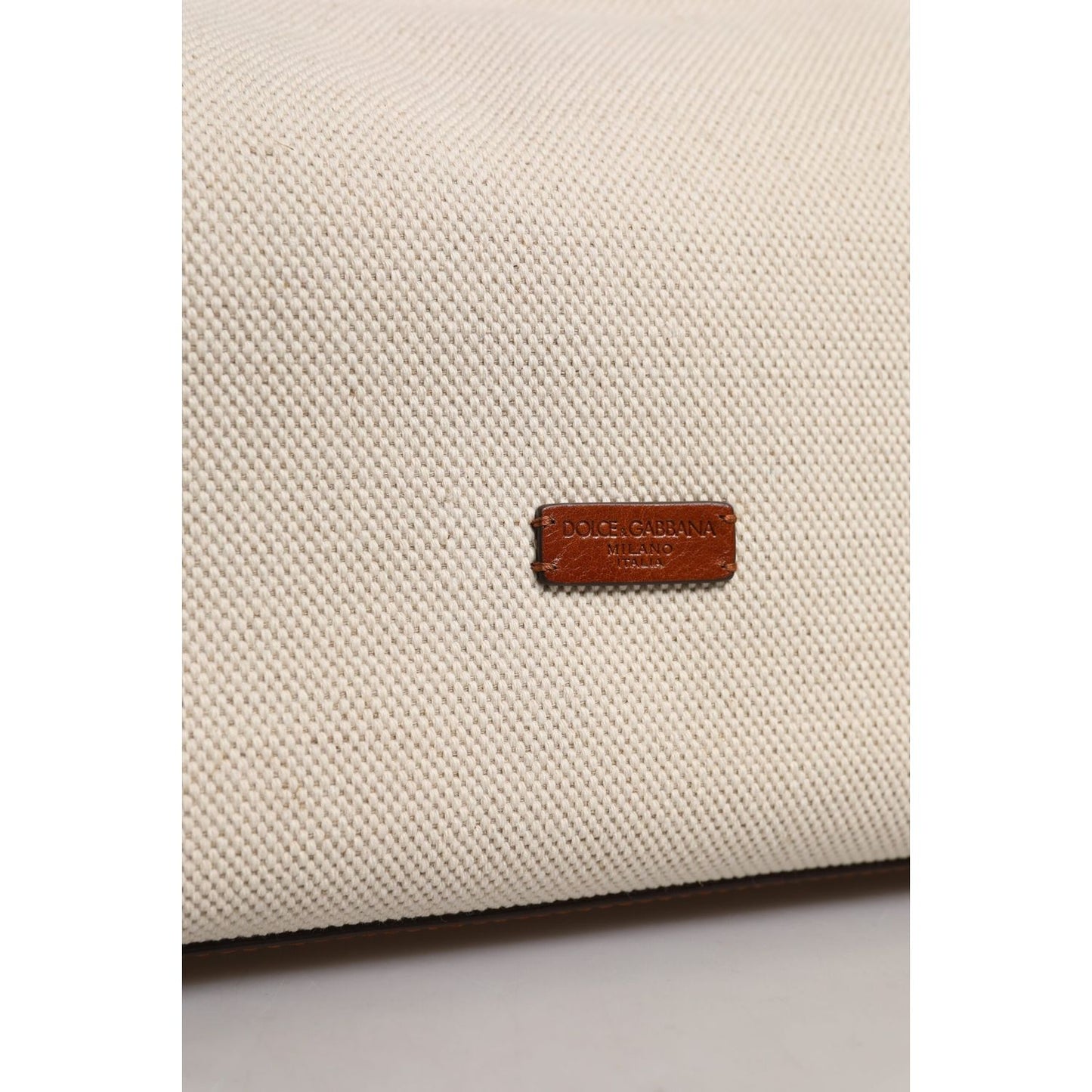 Dolce & Gabbana Beige Brown Cotton Leather Duffle Shoulder Bag