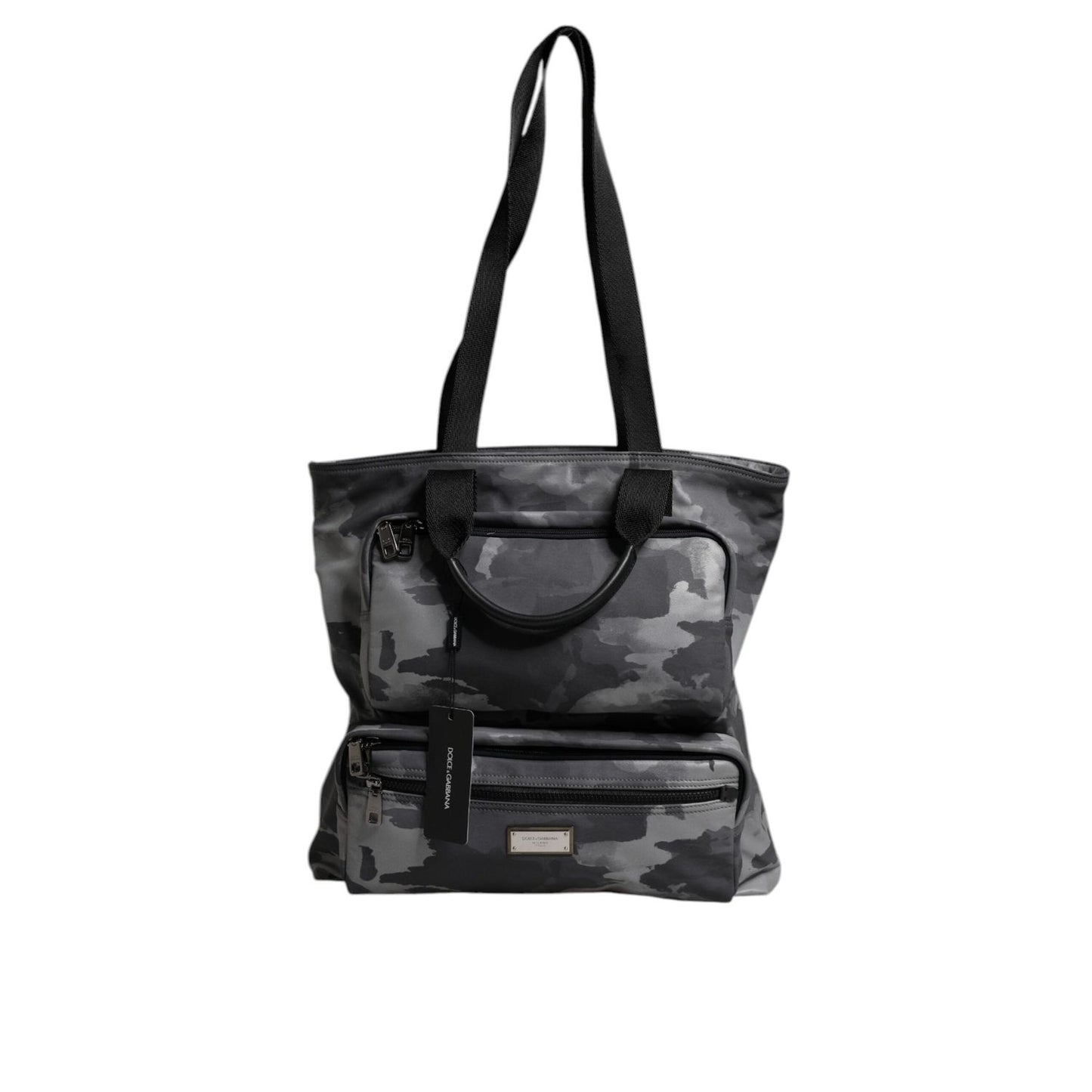 Dolce & Gabbana Gray Camo Cotton Multiple Compartments Tote Bag
