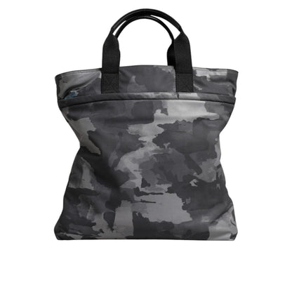 Dolce & Gabbana Gray Camo Cotton Multiple Compartments Tote Bag