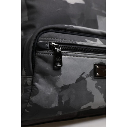 Dolce & Gabbana Gray Cotton Camouflage Logo Plaque Backpack Bag