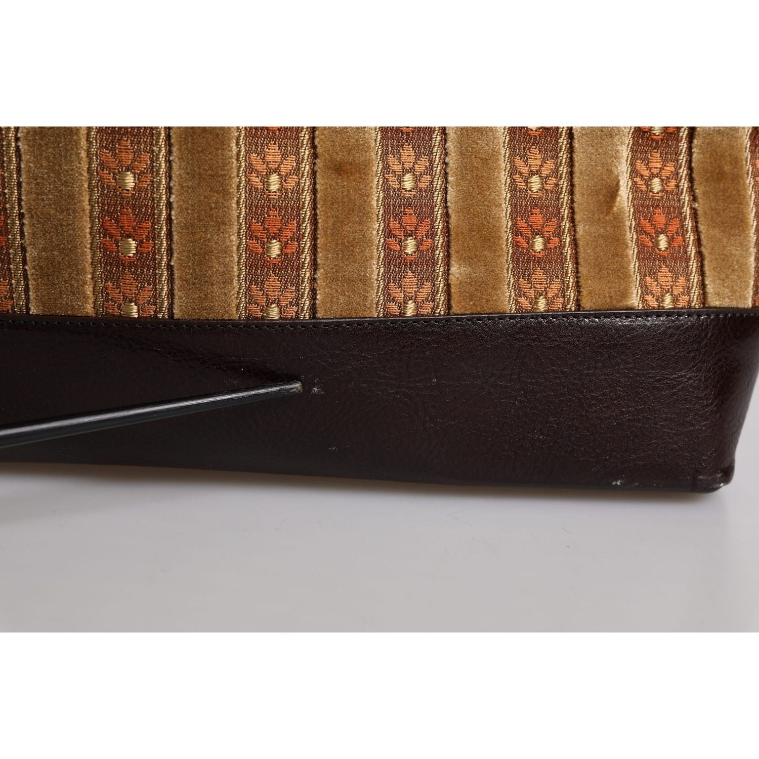 Dolce & Gabbana Beige Maroon Velvet Leather Jacquard Travel Handbag Bag