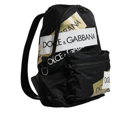 Dolce & Gabbana Black Logo Tape Polyamide School Travel Backpack Bag