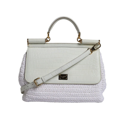 Dolce & Gabbana White Rafia Leather Top Handle Crossbody Bag
