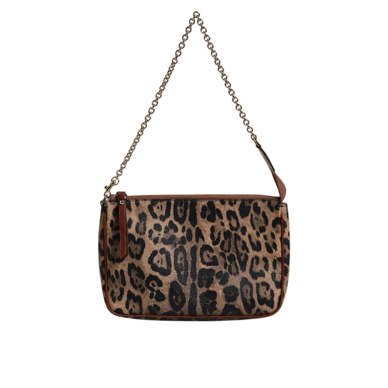 Dolce & Gabbana Brown Leopard Leather Shoulder Chain Strap Bag
