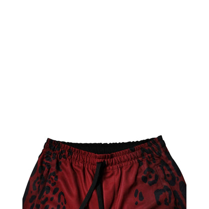 Dolce & Gabbana Red Leopard Print Polyester Men Jogger Pants