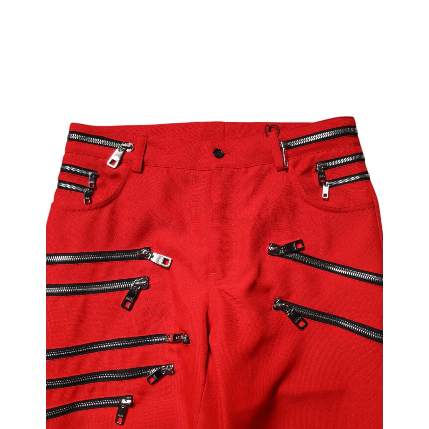 Dolce & Gabbana Red Zipper Embellished Straight Pants