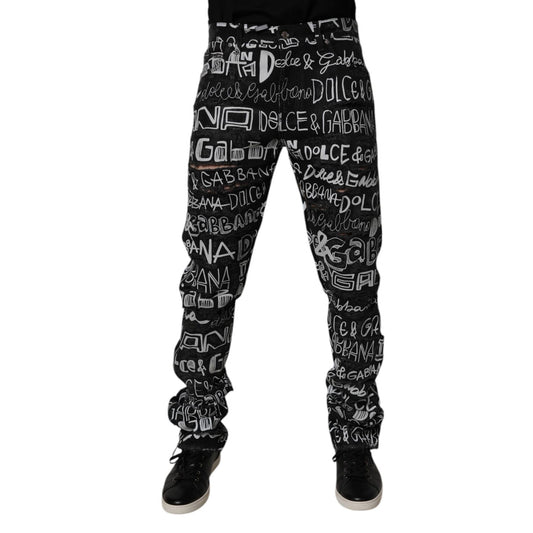 Dolce & Gabbana Black Cotton Logo Print Straight Denim Jeans