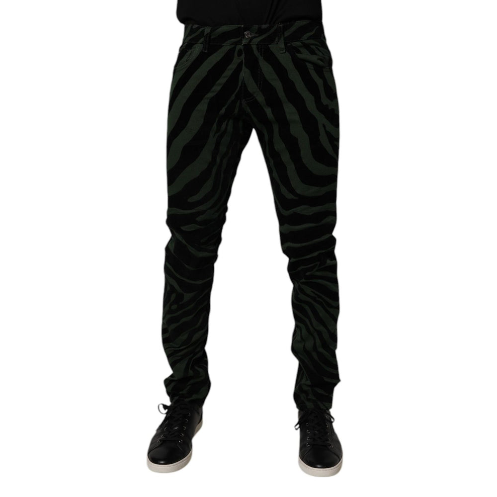 Dolce & Gabbana Black Green Stripes Cotton Skinny Denim Jeans