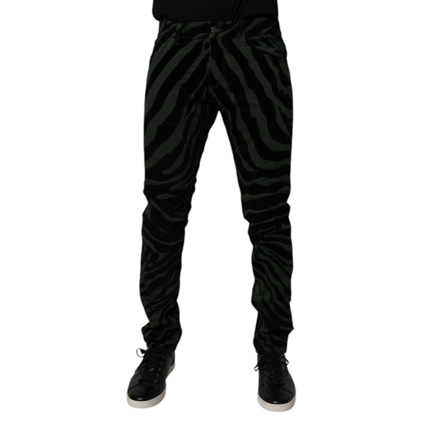 Dolce & Gabbana Black Green Stripes Cotton Skinny Denim Jeans