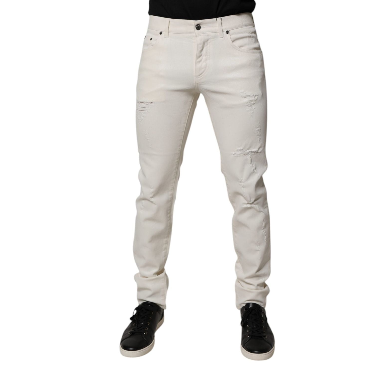 Dolce & Gabbana Off White Cotton Stretch Skinny Denim Jeans