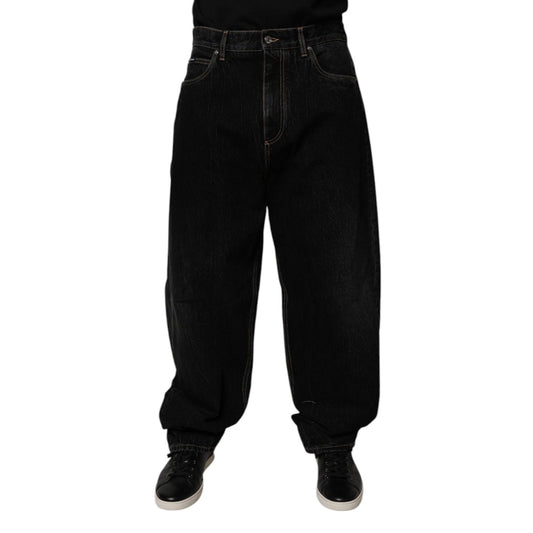 Dolce & Gabbana Black Cotton Mid Waist Wide Leg Denim Jeans
