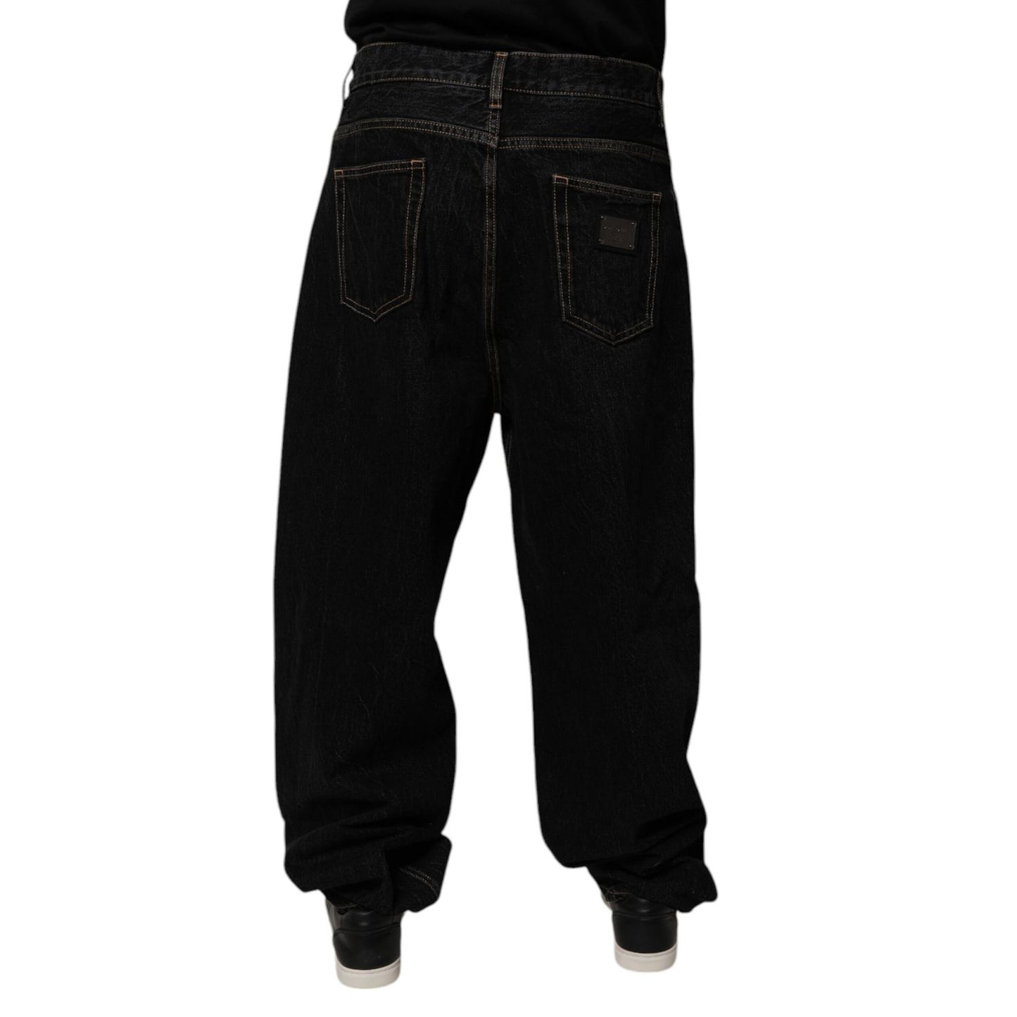 Dolce & Gabbana Black Cotton Mid Waist Wide Leg Denim Jeans