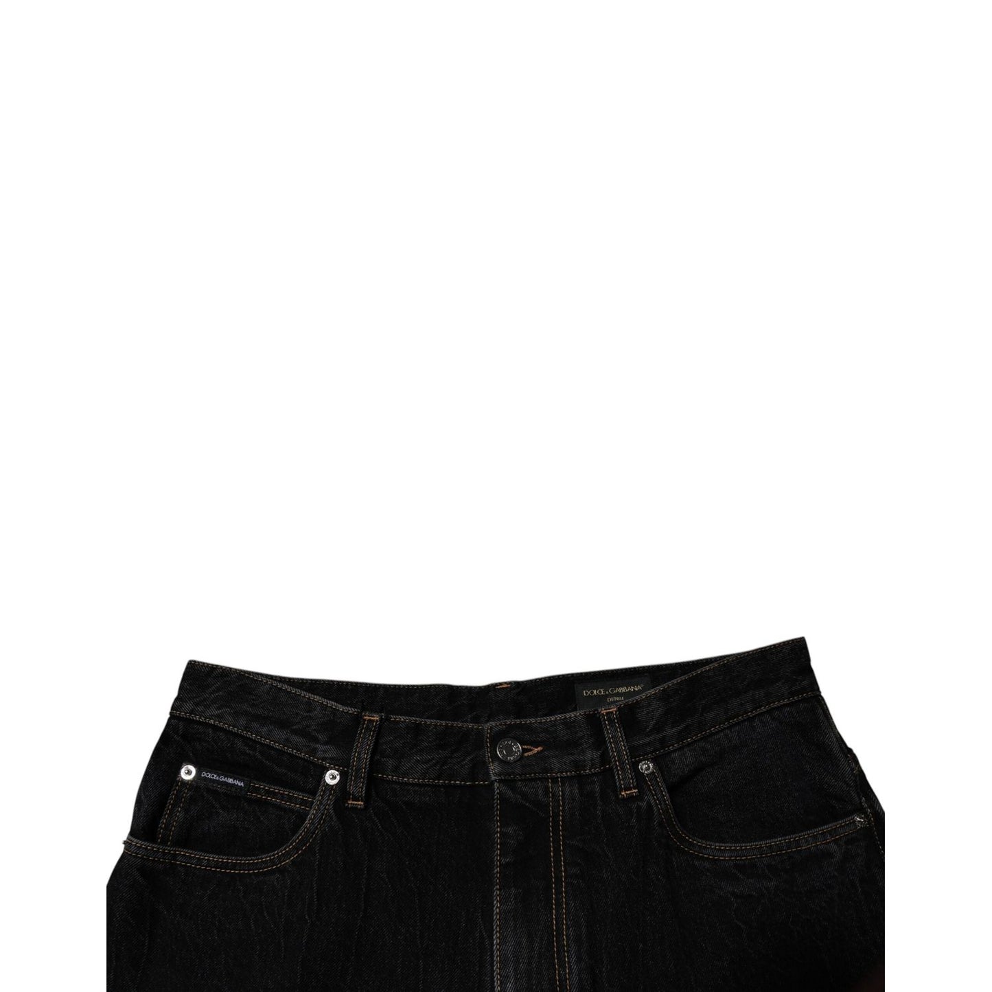 Dolce & Gabbana Black Cotton Mid Waist Wide Leg Denim Jeans