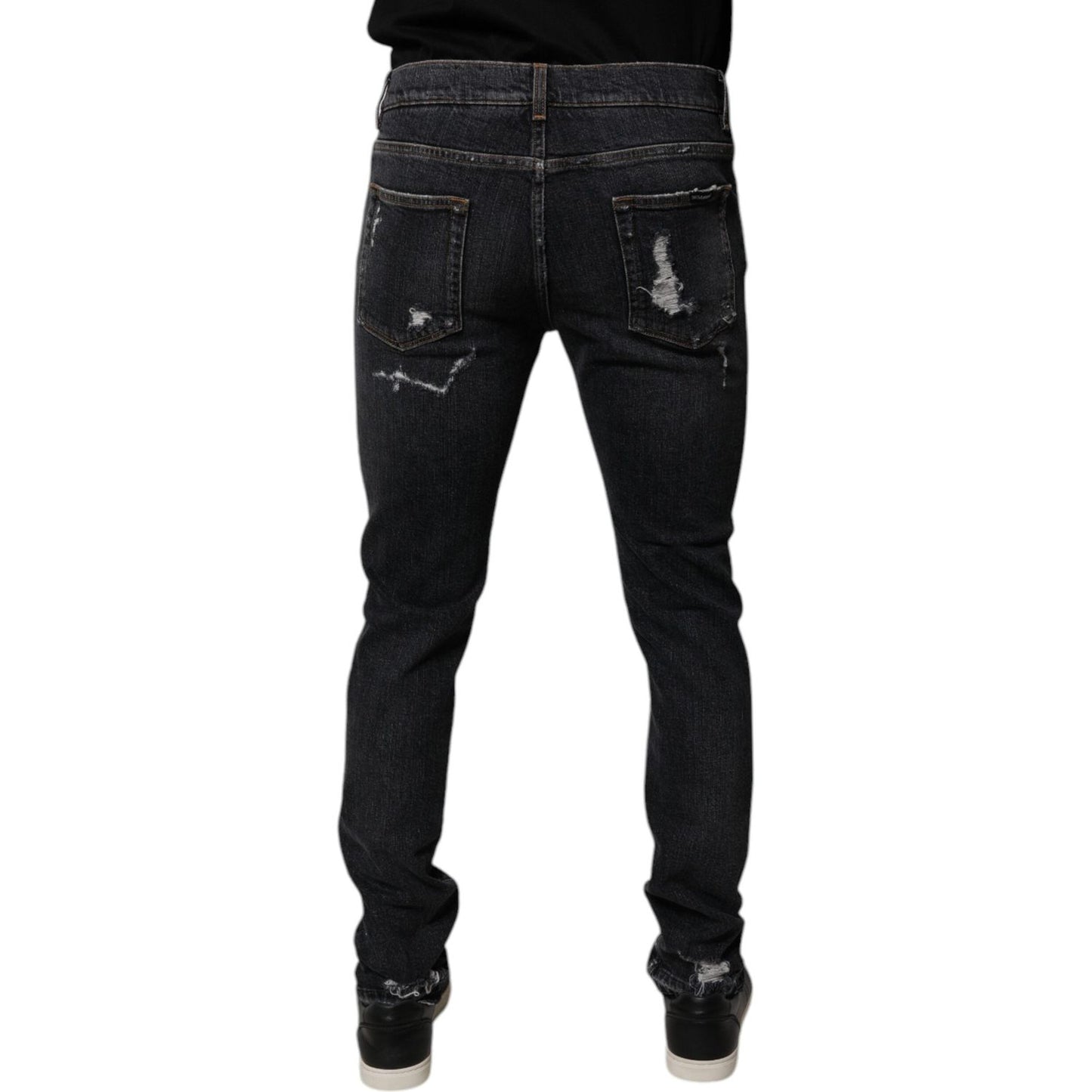 Dolce & Gabbana Black Tattered Cotton Skinny Men Denim Jeans