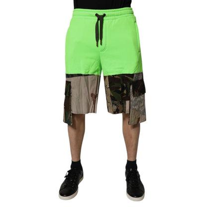 Dolce & Gabbana Green Patchwork Camouflage Men Cargo Shorts