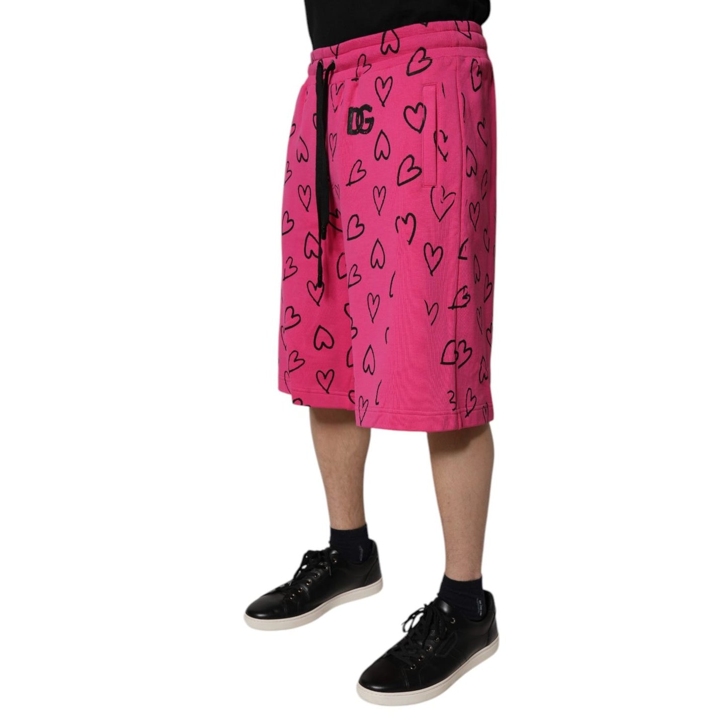 Dolce & Gabbana Pink Cotton Heart Print Bermuda Shorts