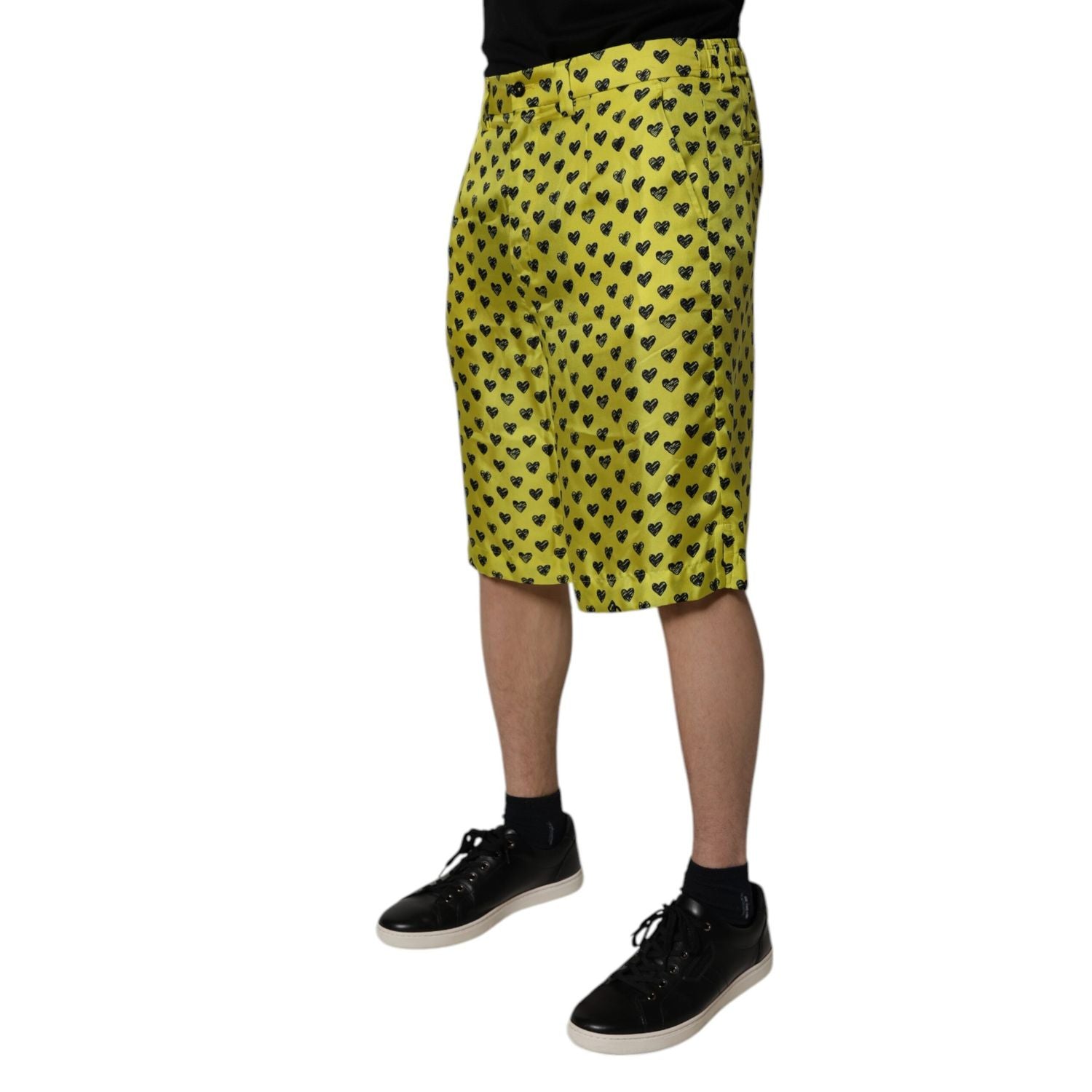 Dolce & Gabbana Green Silk Heart Print Bermuda Shorts