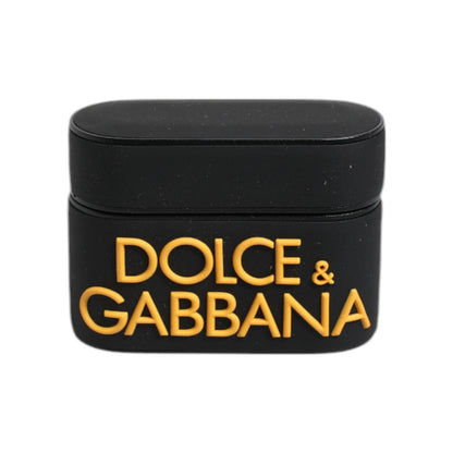 Dolce & Gabbana Black Yellow Silicone Embossed Logo Airpods Case
