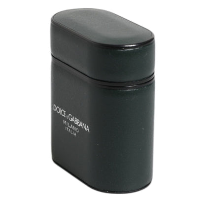 Dolce & Gabbana Black Calfskin Leather Logo Print Flip Holder Airpods Case
