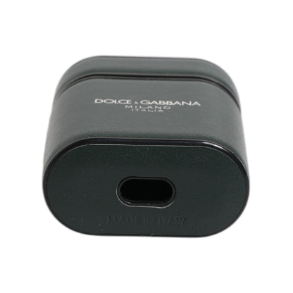 Dolce & Gabbana Black Calfskin Leather Logo Print Flip Holder Airpods Case
