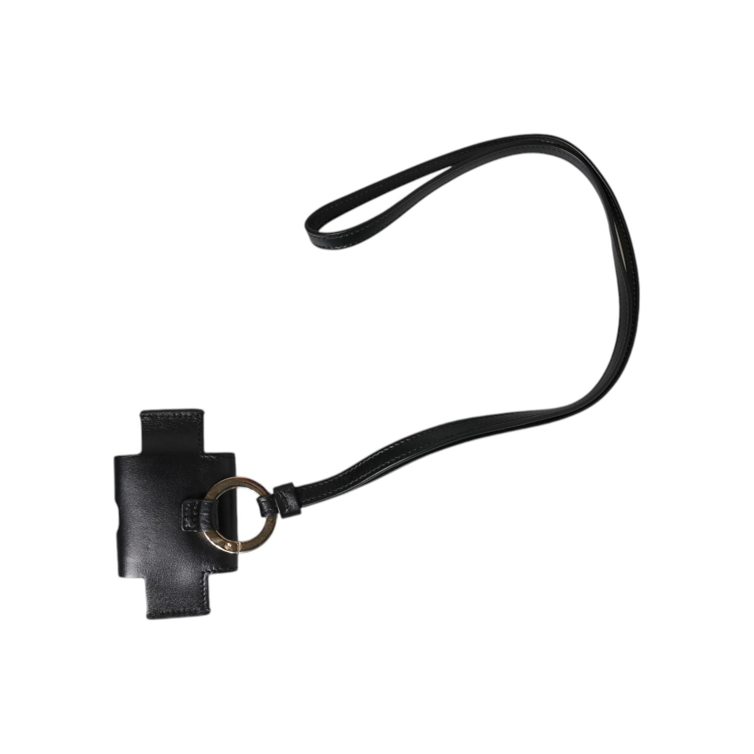 Dolce & Gabbana Black Leather Strap Gold Metal Logo Plaque Airpods Case