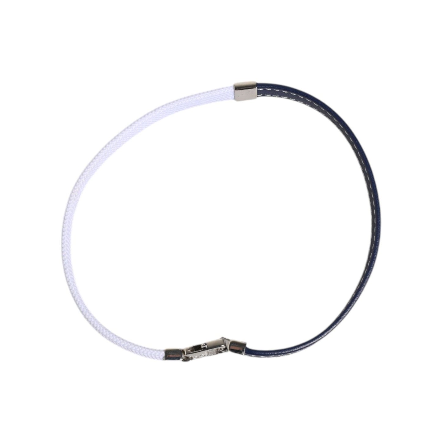 Dolce & Gabbana Blue White Leather Trimmed DG Engraved Silver Tone Clasp Bracelet