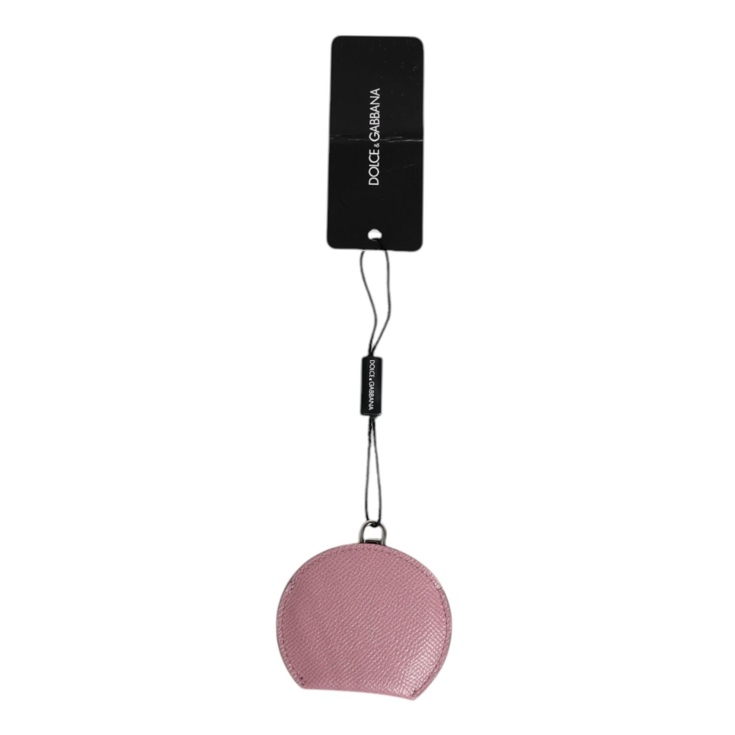 Dolce & Gabbana Pink Calfskin Leather Round Logo Hand Mirror Holder