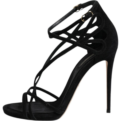 Dolce & Gabbana Black Leather Stiletto Heels Sandals Shoes