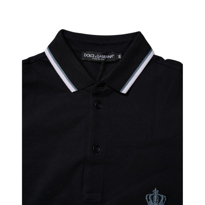 Dolce & Gabbana Black Cotton Crown Collared Polo T-shirt
