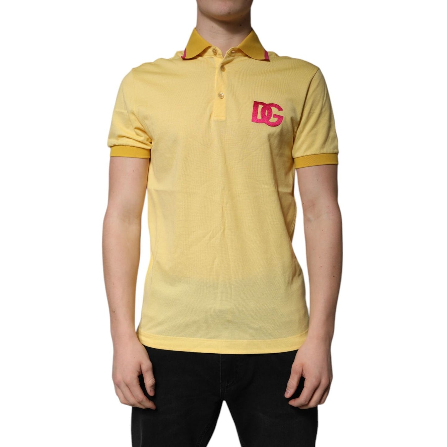 Dolce & Gabbana Yellow Cotton Logo Collared Polo T-shirt