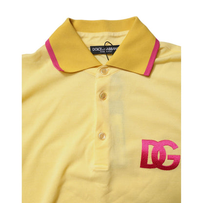 Dolce & Gabbana Yellow Cotton Logo Collared Polo T-shirt