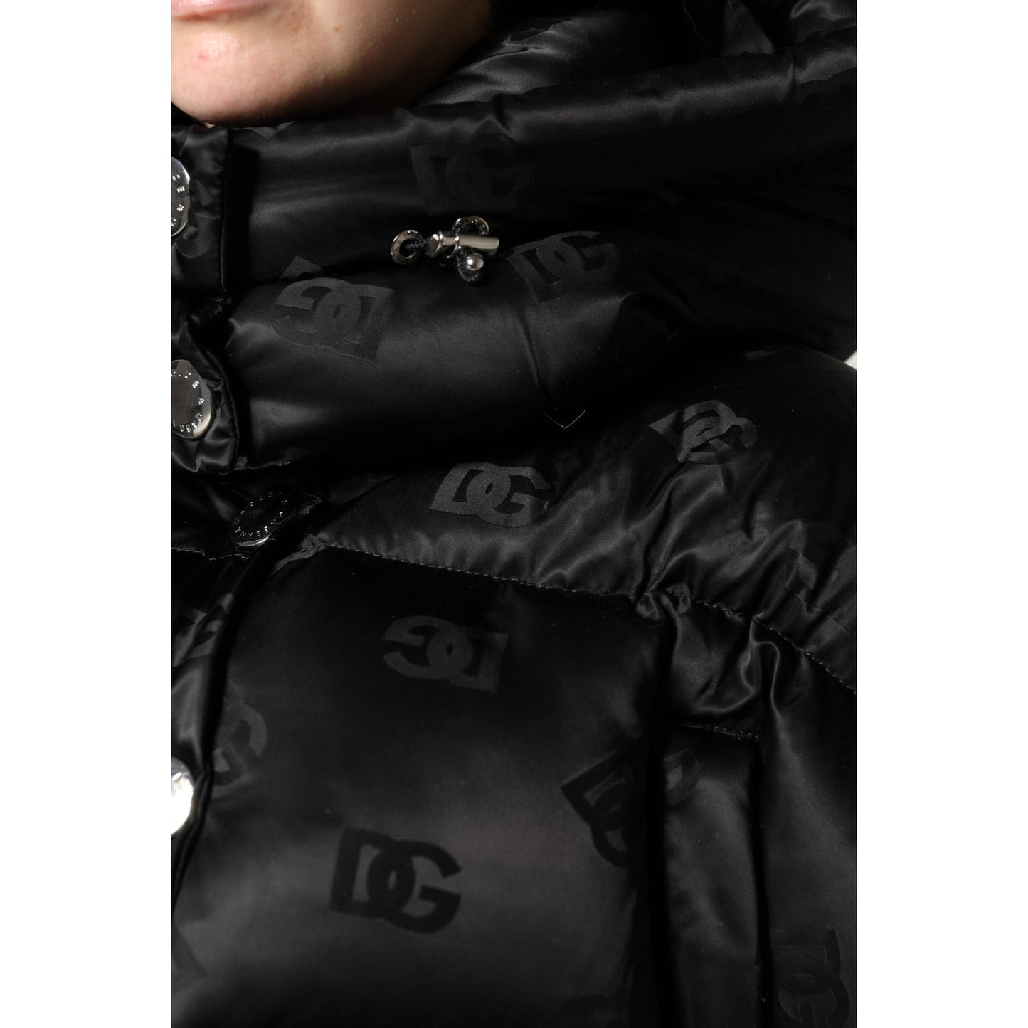 Dolce & Gabbana Black Padded Puffer Hooded Full Zip Cropped Jacket
