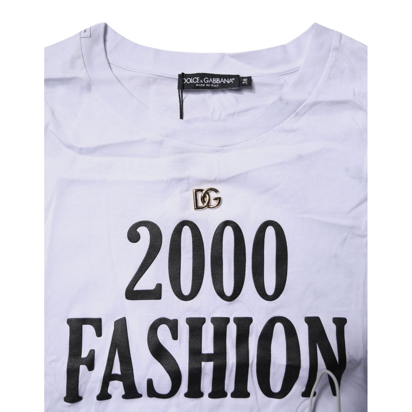 Dolce & Gabbana White Print Lace-Up Cotton Crew Neck T-shirt