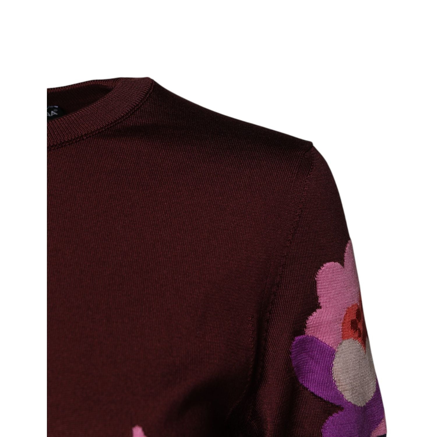 Dolce & Gabbana Maroon Floral Silk Crew Neck Blouse Top
