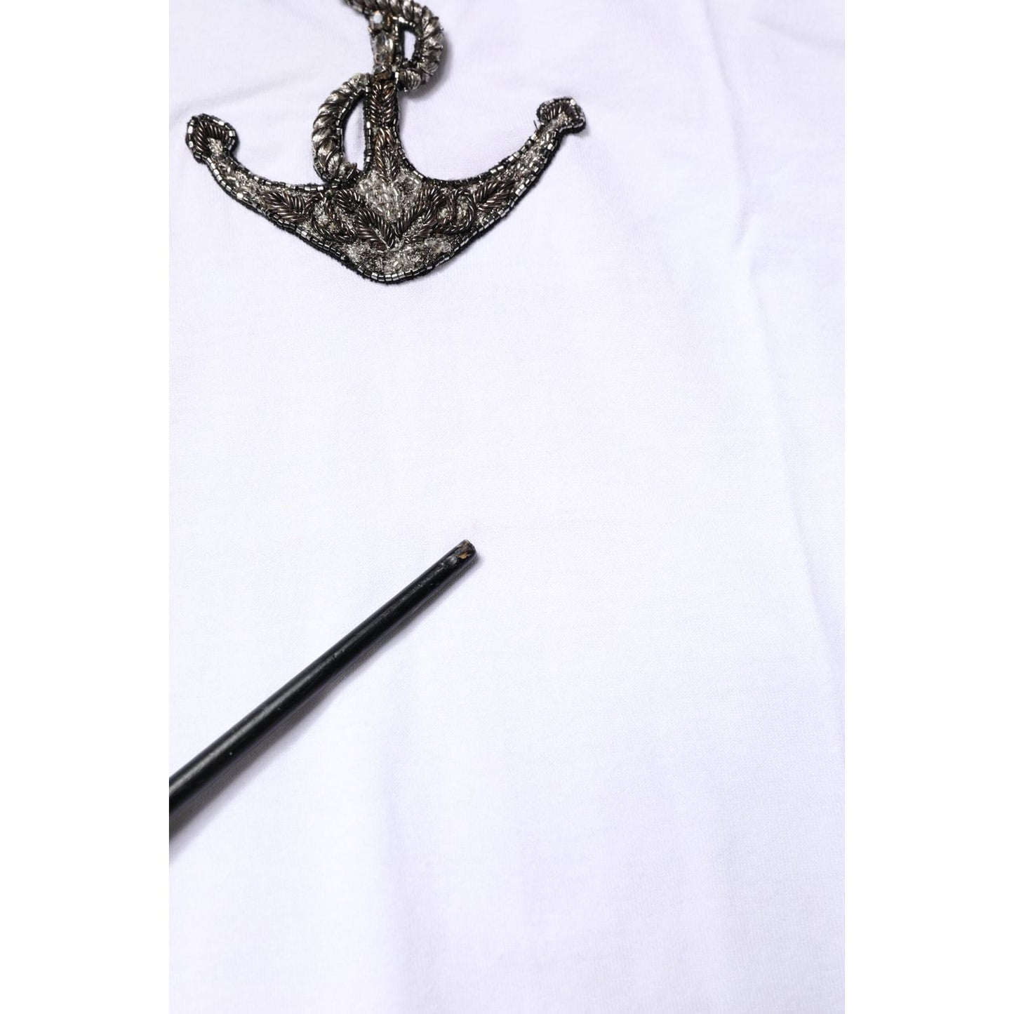 Dolce & Gabbana White Cotton Anchor Chain Embroidery Tank Top