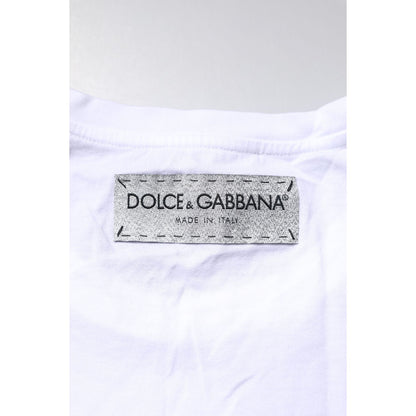 Dolce & Gabbana White Cotton Printed Round Neck Top T-shirt