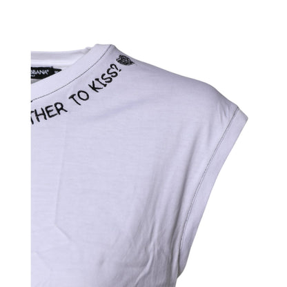 Dolce & Gabbana White Cotton Sleeveless Printed Tank T-shirt