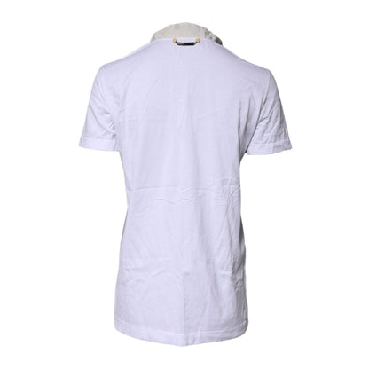 Dolce & Gabbana White Cotton Silk Blend Ascot Collar T-shirt