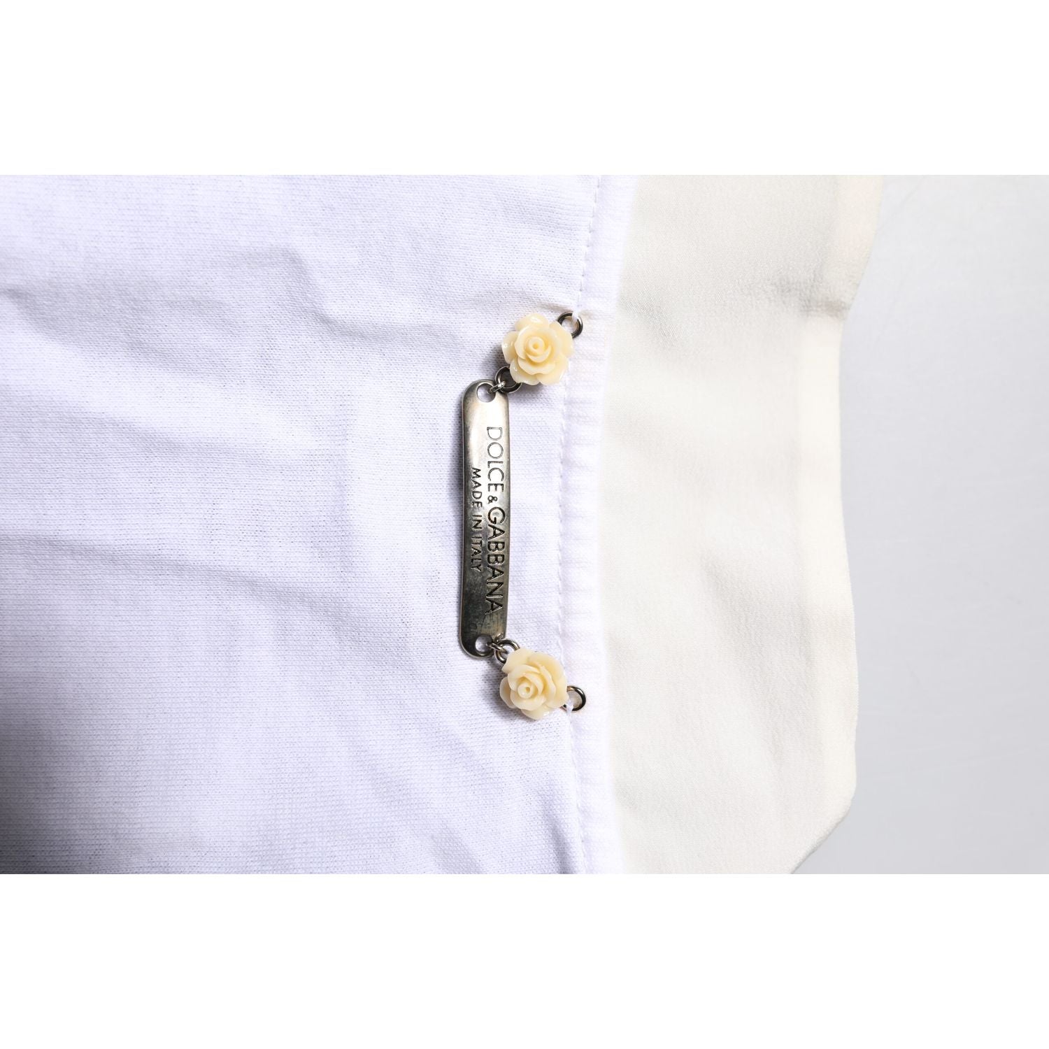 Dolce & Gabbana White Cotton Silk Blend Ascot Collar T-shirt