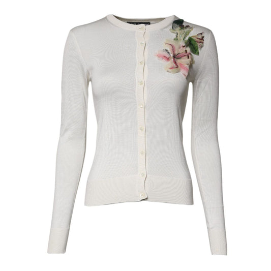 Dolce & Gabbana Cream Floral Silk Embellished Cardigan Sweater