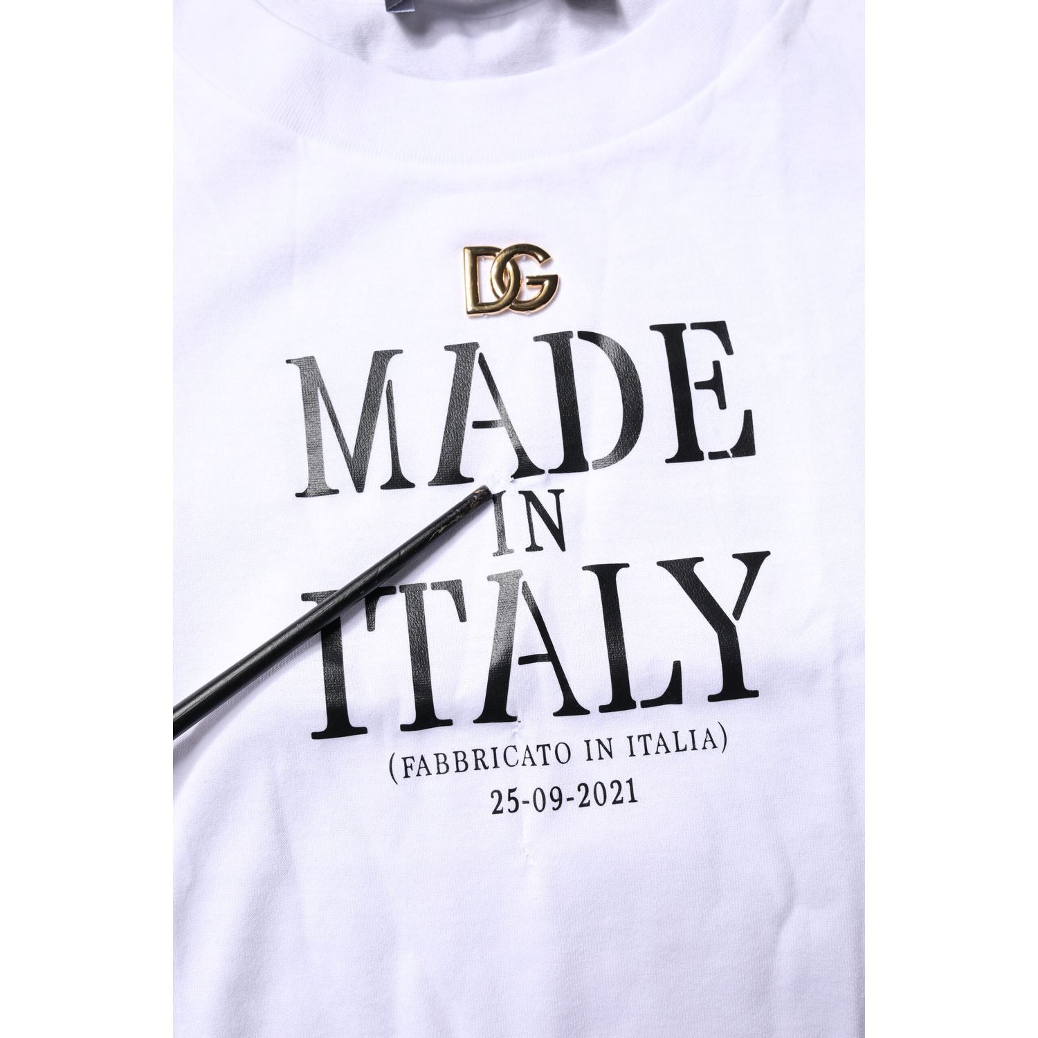 Dolce & Gabbana White Printed Round Neck Top Cotton T-shirt