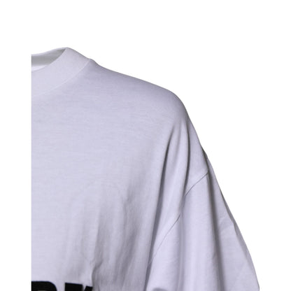 Dolce & Gabbana White Printed Round Neck Top Cotton T-shirt