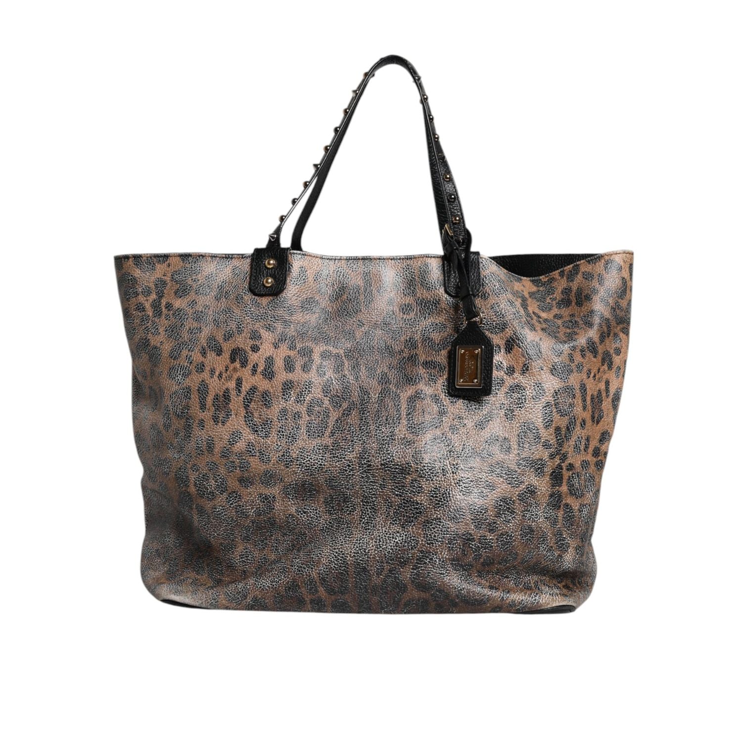 Dolce & Gabbana Brown Leopard BEATRICE Leather Logo Plaque Tote Bag