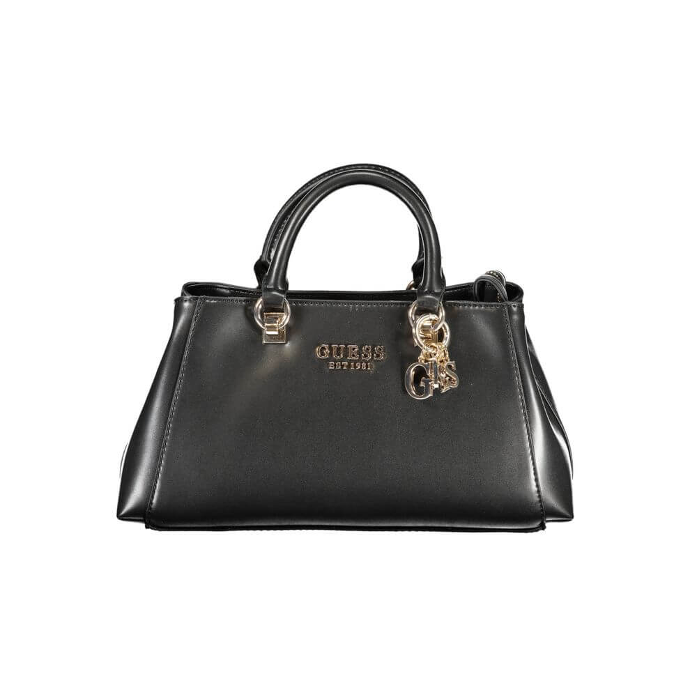 Guess Jeans Black Polyethylene Handbag with dual handles, adjustable strap, zip closure, and logo detail.