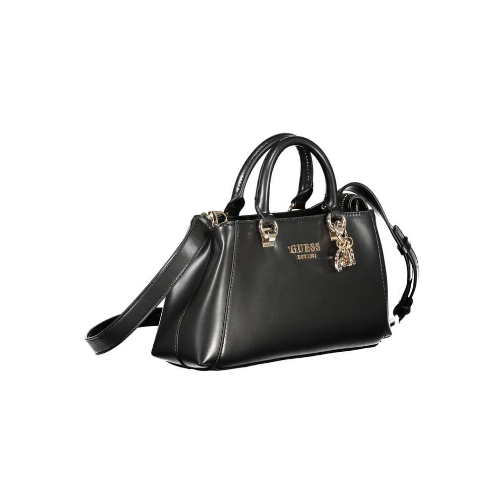 Guess Jeans Black Polyethylene Handbag with adjustable strap, multiple pockets, and logo detail.