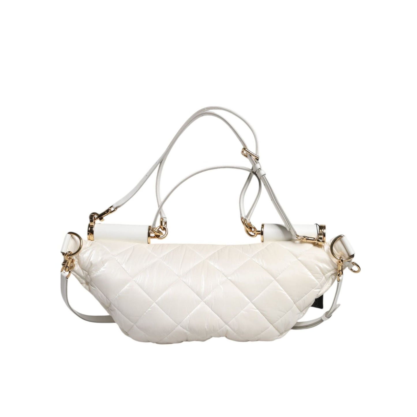 Dolce & Gabbana White Quilted Logo Plaque Belt Waist Fanny Pack Bag