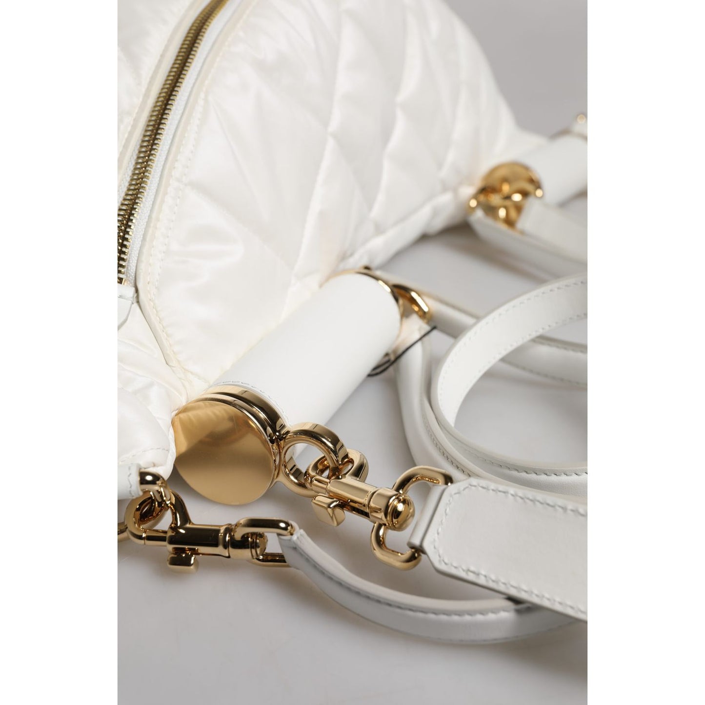 Dolce & Gabbana White Quilted Logo Plaque Belt Waist Fanny Pack Bag